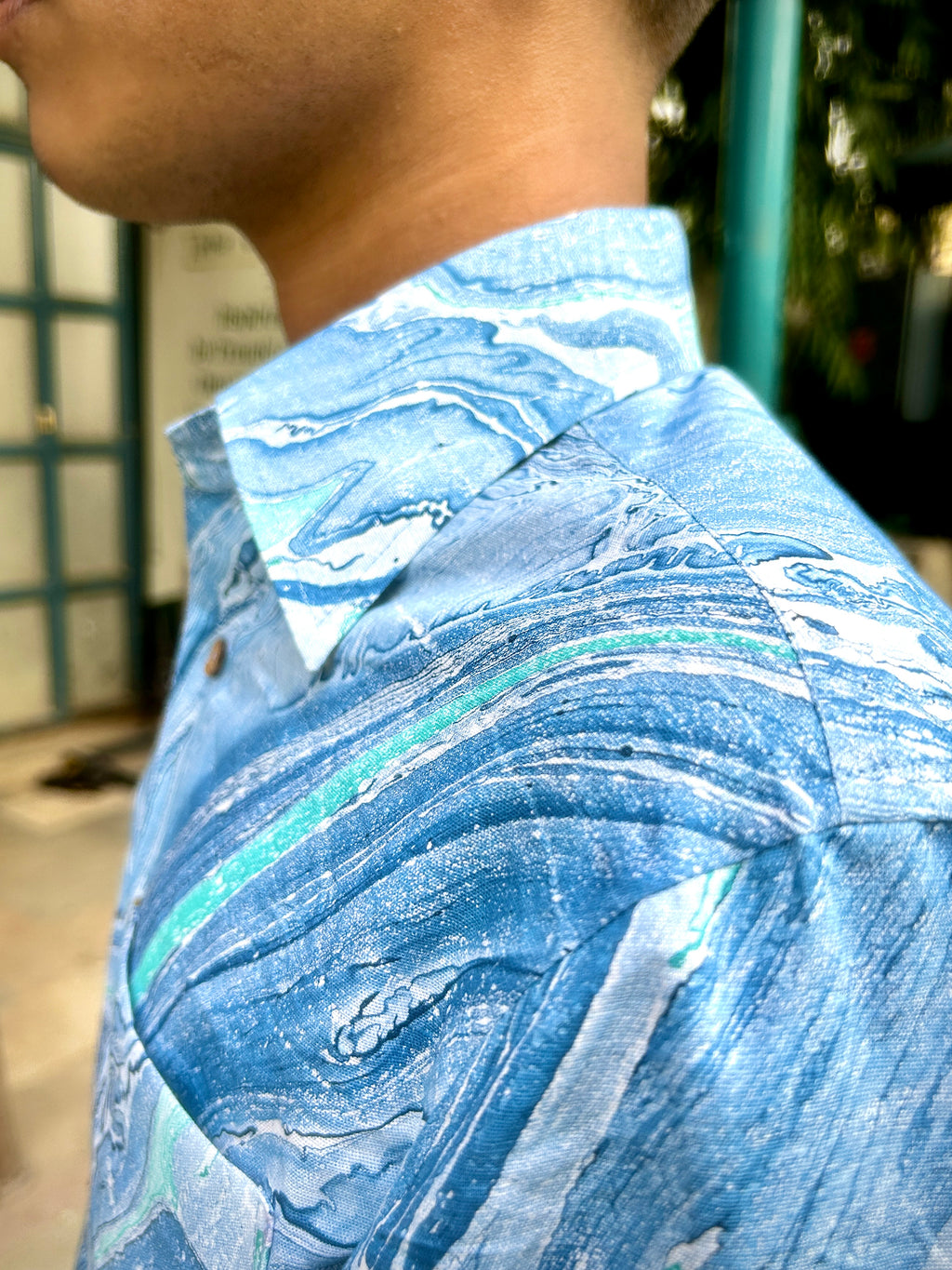 Blue Marble Cotton Linen Shirt