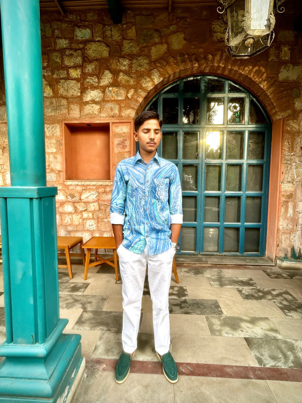 Blue Marble Cotton Linen Shirt