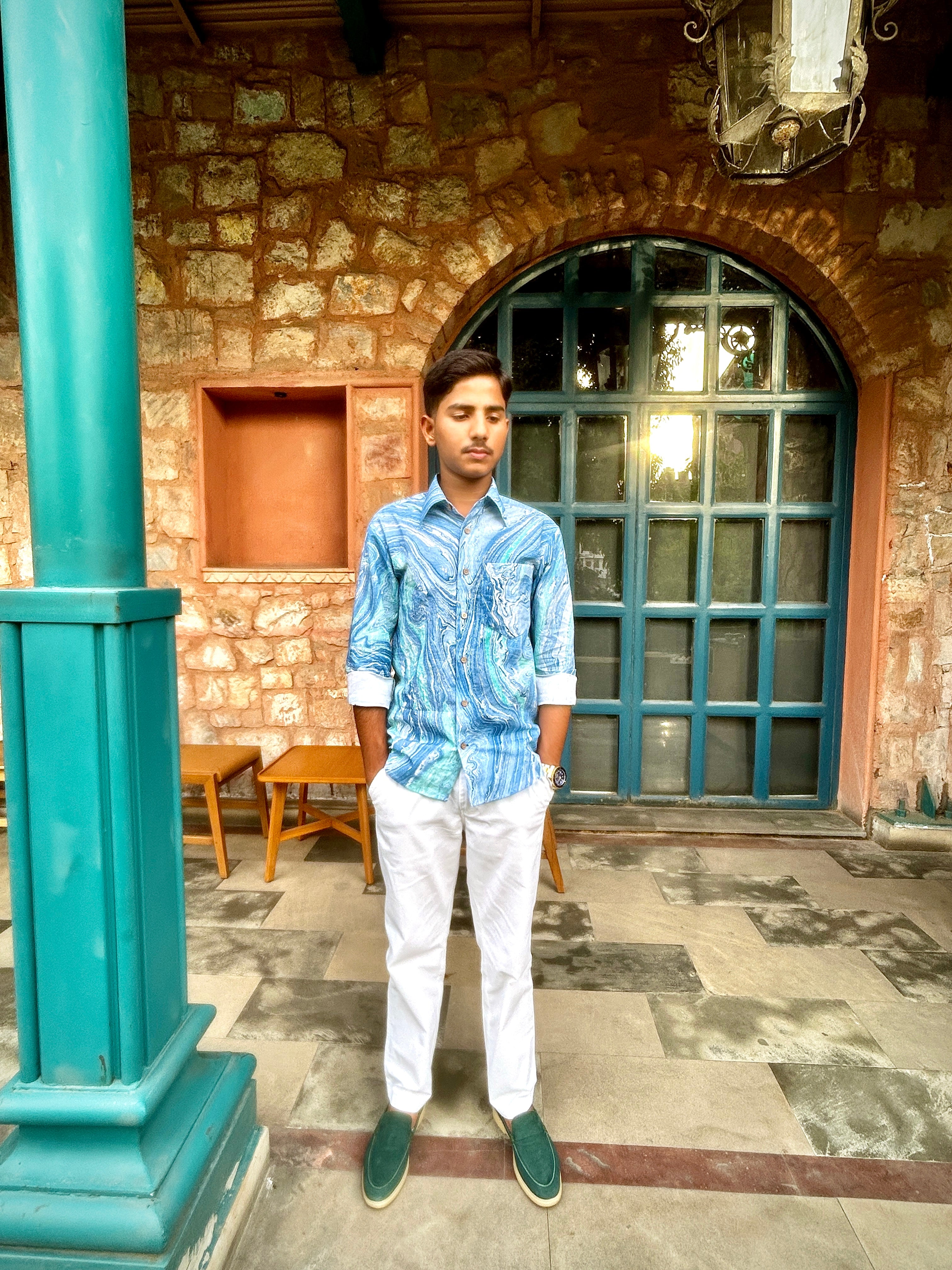Blue Marble Cotton Linen Shirt