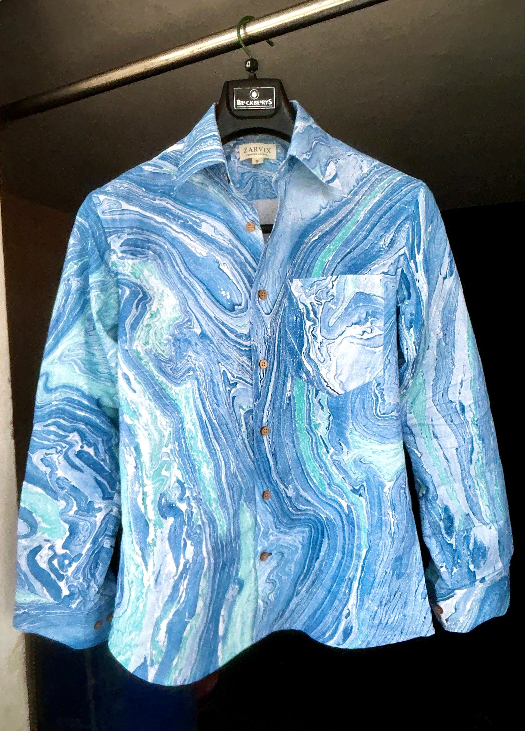 Blue Marble Cotton Linen Shirt