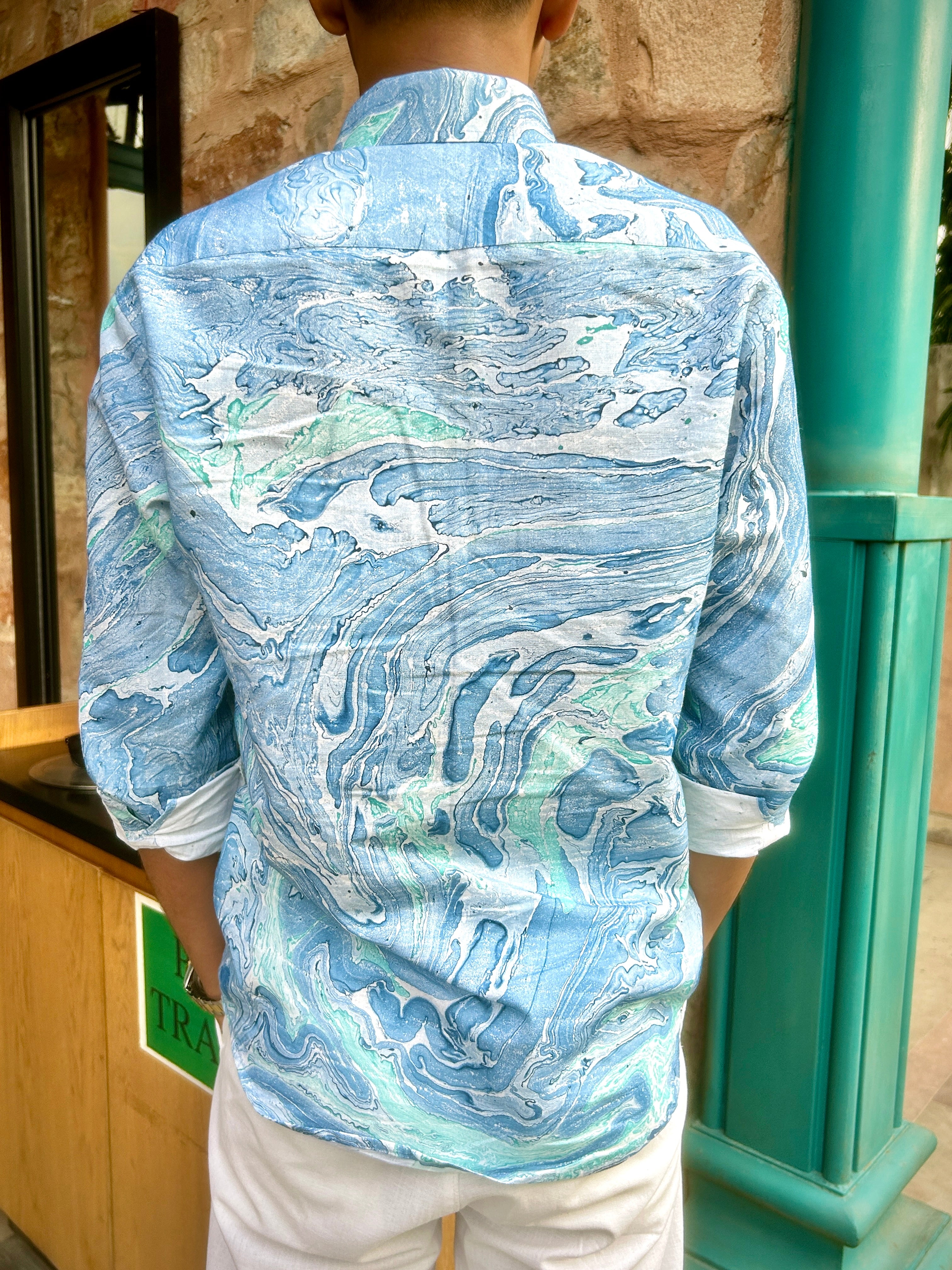Blue Marble Cotton Linen Shirt